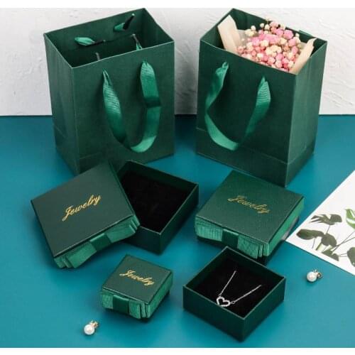 CANZE Bowknot Jewelry Box Retro Dark Green Necklace Earrings Ring Packaging Box