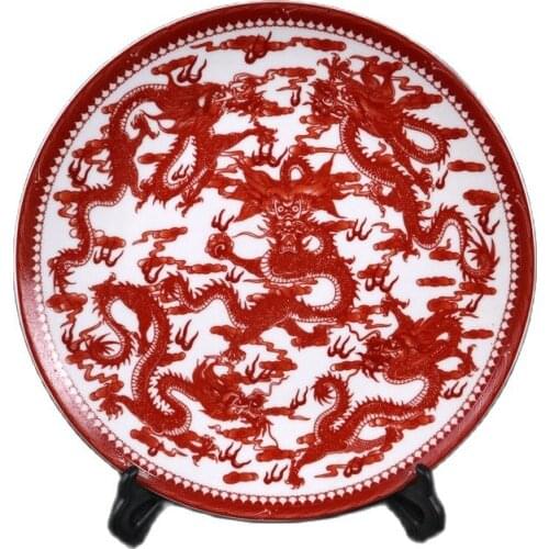 Jingdezhen porcelain famille rose dragon pattern appreciation plate antique porcelain collection