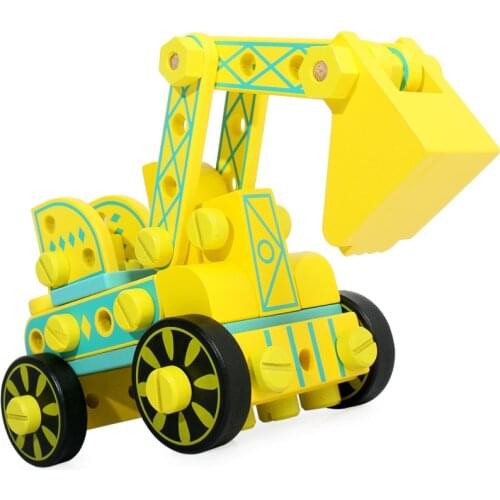 Wooden Nut Disassembly Loading Unloading Engineering Truck Excavator Bulldozer Screw Boy Creative Tool Education Toy Car Model