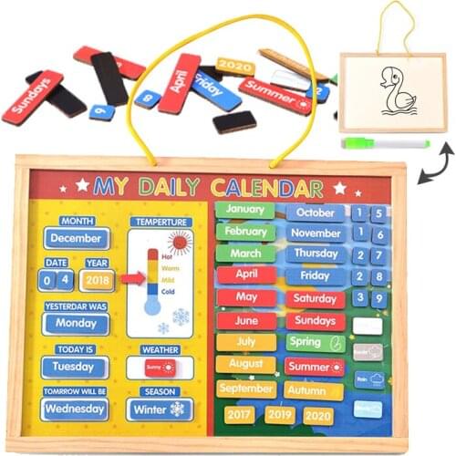 Wooden Kids Magnetic Weather Calendar Board Month Date Season Numbers Learning Early Educational Toy Kindergarten Teaching Aid