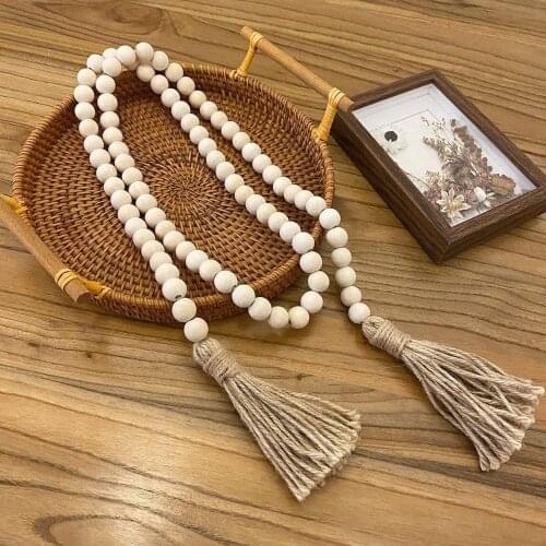 DIY Wooden Home Decoration Bohemian Style Handmade Tassel Natural Wood Bead Garland Large Wall Hanging Decoration