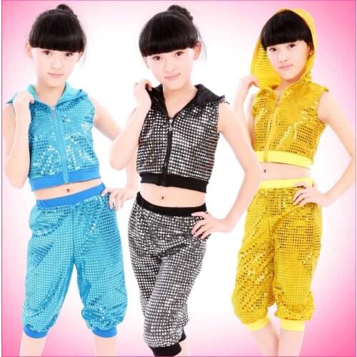 Male and female children 's clothing costumes children' s dance clothes children 's sequins with caps Jazz performance clothing