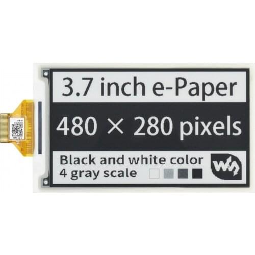 3.7inch e-Paper e-Ink Raw Display with 480×280 Resolution Black/White 4 Grey Scales SPI for Raspberry Pi 4/Jetson Nano/Arduino