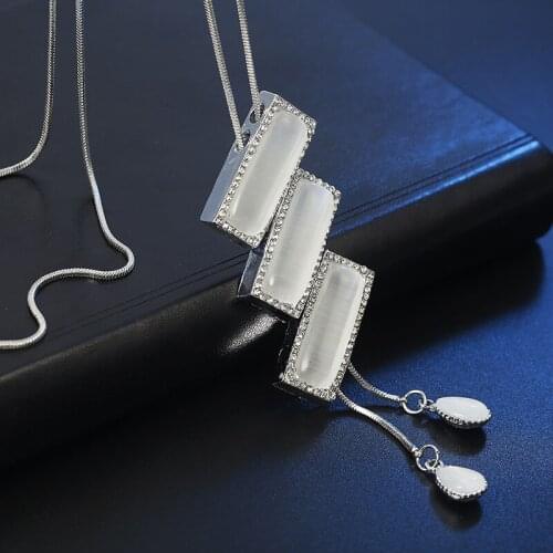 Long Necklace for Women Fashion Jewelry Multi-layer diagonal square Maxi Necklaces & Pendants Chains Korean Chokers Colar