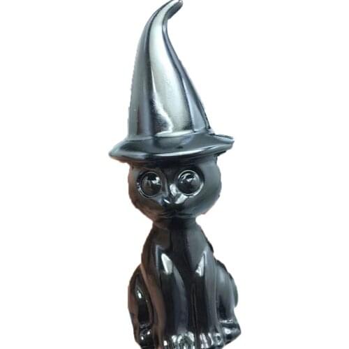 Natural Crystal Obsidian Carving Cat Stone Figurine Mineral Healing Quartz Reiki Lucky Energy Festival Home Decoration Gift