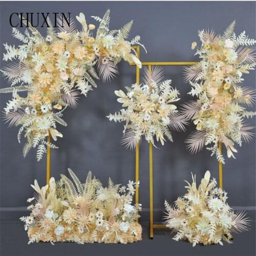 Custom Champagne Wedding Arch Hanging Floral Arrangement Stage Party Wedding Backdrop Decor Artificial Corner Flower Row Props
