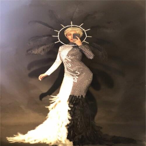 K25 Ballroom dance costumes sexy singer hip long dresses female feather skirt catwalk canonicals Stitching outfit clothe party