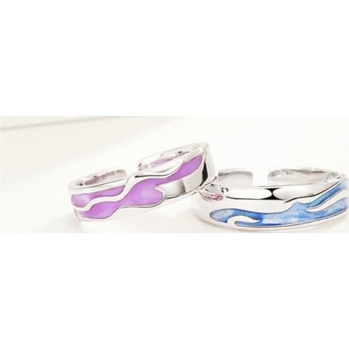 Sole Memory Color Drip Glaze Couple Gift Cool 925 Sterling Silver Female Resizable Opening Rings SRI965