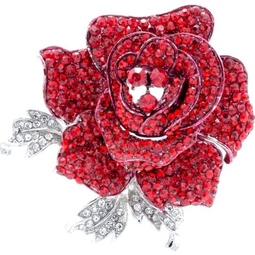Crystals Rhinestone Rose Brooch Leaves Flower Broach Hat Pins Women Jewelry Accessories Bridal Wedding FB1077