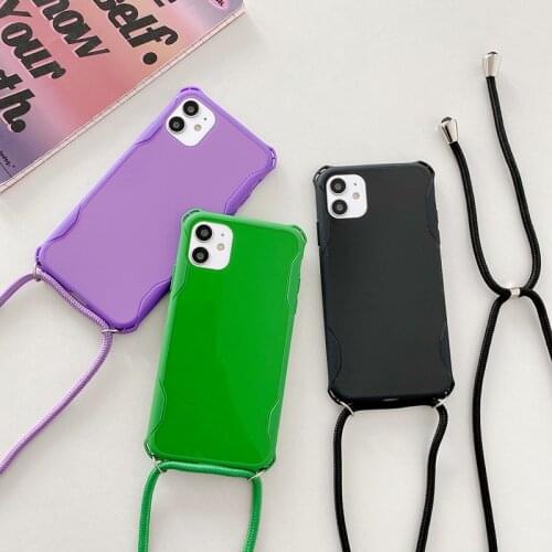 Crossbody Necklace Strap Phone Case For iPhone 12 Pro Max 11 X XR XS 6S 7 8 Plus Lanyard Cord Candy Color Silicone Bumper Cover