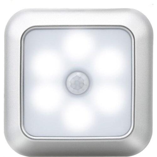 6Leds PIR Battery Powered Square Motion Sensor Night Lights PIR Induction Under Cabinet Light Closet Lamp for Stairs Kitchen
