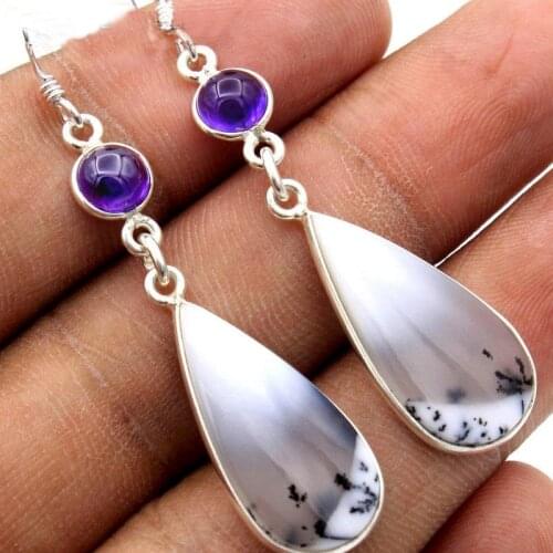 Milangirl Elegant Trendy Silver Color Long Water Drop Crystal White Purple Female Zinc Alloy Earrings for Women Wedding Jewelry