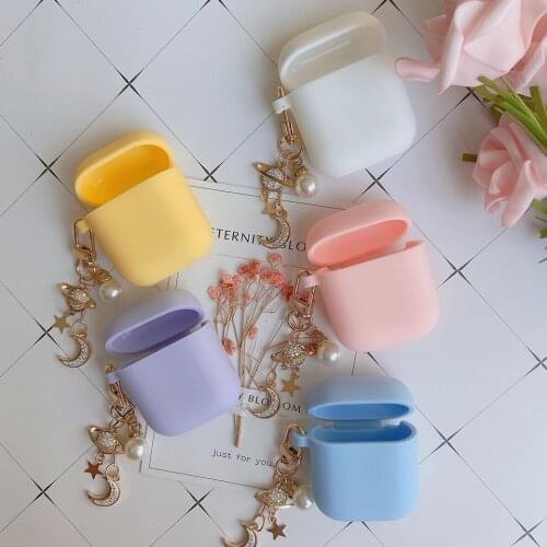 Cute Korean Luxury Case for Apple Airpods 1 2 Cover Bluetooth Wireless Earphone Cover Diamond Star Moon Pandent Decor Keyring