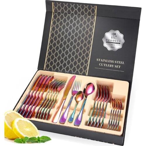 24 PCS Dinnerware Set 304 Stainless Steel Tableware Set Knife Fork Spoon Luxury Cutlery Set Gift Box Flatware Dishwasher Safe