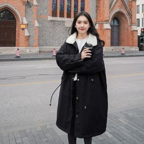 2020 new women parkas fashion casual cotton coat women mid-length lamb wool thick loose winter coat over the knee cotton coat