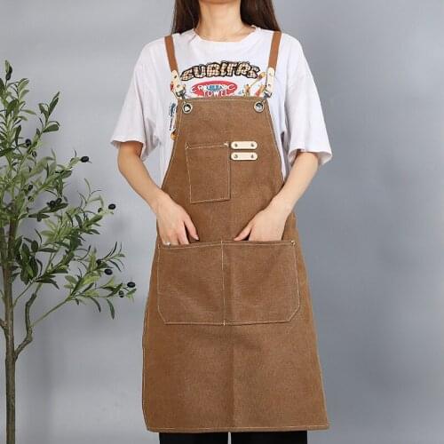 Nordic Plain Apron Oil-proof Cleaning Ktchen Home Work Clothes Calf-length Apron Washed Canvas Material Sleeveless Apron
