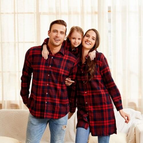 PatPat Plaid Striped Cotton Family Matching Button Front Shirts for Family Party Clothing T-shirt