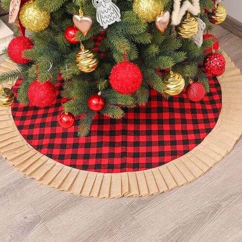 2020 Christmas Tree Cluster Pleated Skirt Home Decoration Linen Red and Black Bottom 48 Inch Decor for ROOM
