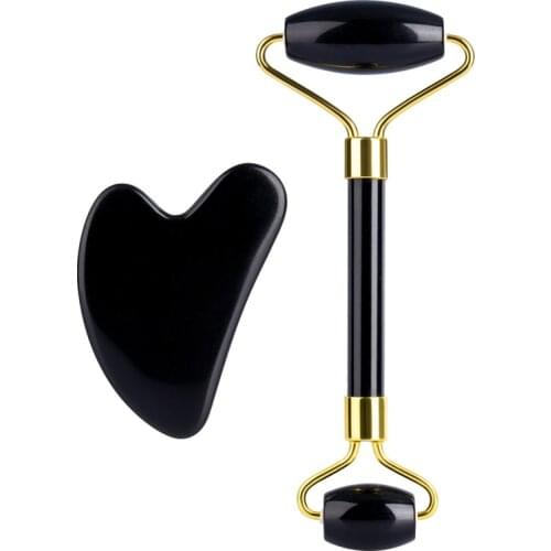 Natural Obsidian Face Massage Roller Gouache Scraper Guasha Massage Tool Gouache Stone Facial Jade Roller Massager Face Scraper