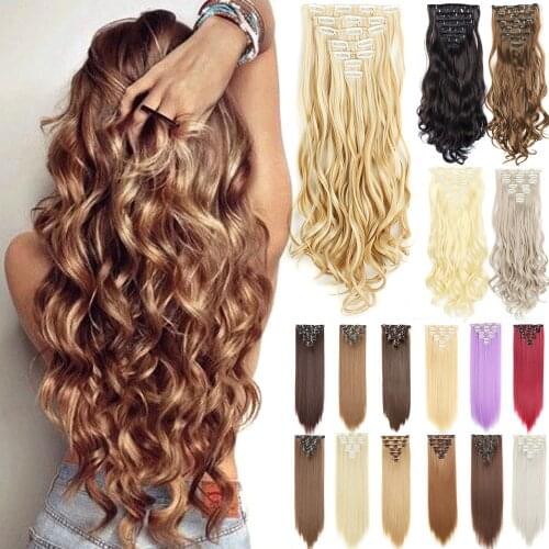 Straight Clip In Hair Extensions 16 Clips Synthetic Hair Extension Body Wave Fringe Fake Hair Pieces Natural Hairpiece for Women