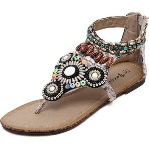 Summer sandals Bohemian ethnic Style flip-toe flat Roman String Bead Sandals women Fashion Gladiator Sandals Beach Shoes