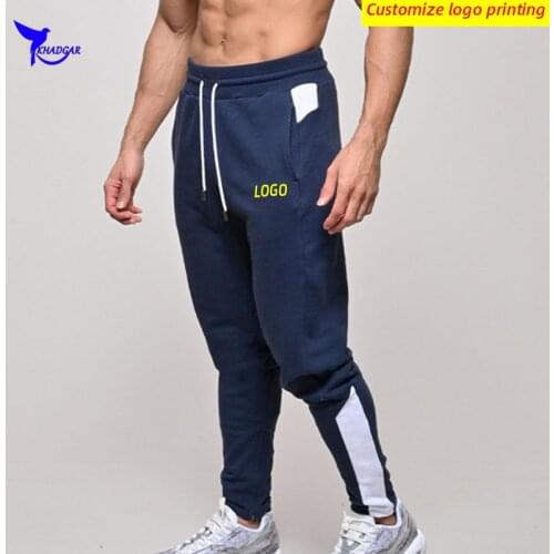 Custom LOGO Cotton Gym Pants Men Stretch Quick Dry Running Jogging Trousers Bodybuilding Training Fitness Sportswear Bottoms
