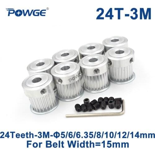 POWGE 8pcs 24 Teeth HTD 3M Synchronous Pulley Bore 5/6/6.35/8/10/12/14mm for Width 15mm 3M Timing belt HTD3M wheel 24Teeth 24T