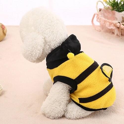 Pet Dog Apparel Coat Hoodie Costume Outfit Puppy Bumble Bee Warm Dog Cat Clothing Cosplay Dress Coat Pet Clothes For Small Dogs