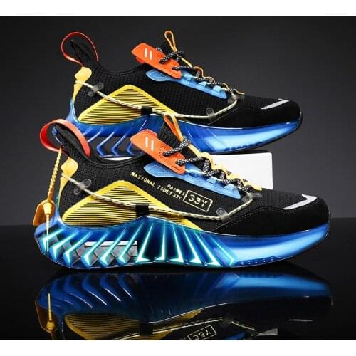 Large Size Outdoor Cushions Sport Shoes Male Running Shoes for Men Summer Sports Shoes Mens Mesh Sneakers Black Blue GME-1998