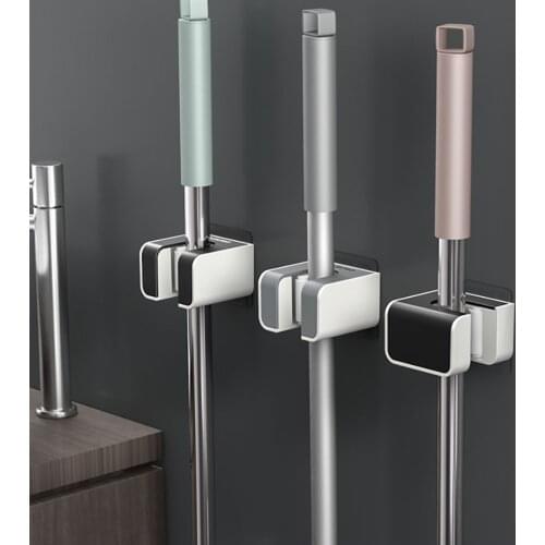 Broom Mop Holder Wall Mount Self Adhesive Punch-free Broom Holder Anti-Slip Broom Gripper Kitchen Bathroom Cleaning Tool Hanger