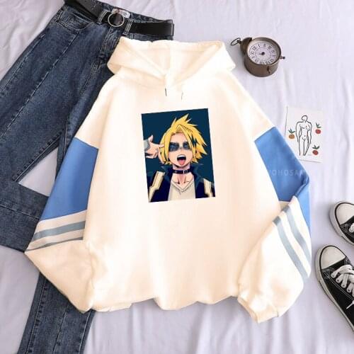 Japan Anime My Hero Academia Kaminari Denki Cool Patchwork Hoodies Men Harajuku Cartoon Oversized Streetwear Winter Sweatshirts