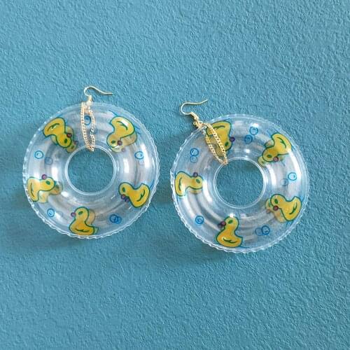 Lost Lady Cool style CuteLittle Yellow Duck Swimming Hoop Dangle Earrings Light Luxury Jewelry Drop Earrings Beach for Women