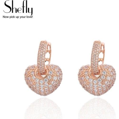 Luxury Cubic Zirconia Heart Hoop Earring for Women Rose Gold Statement 3D Heart Earring Boucles d'oreilles femmes Christmas Gift