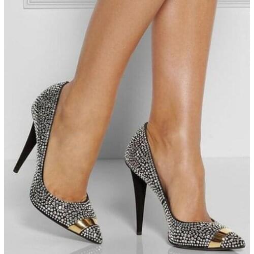 Moraima Snc Zapatos De Mujer Luxury Crystal Studded High Heels Pumps Women Sexy Pointed Toe Office Ladies Dress Shoes Women