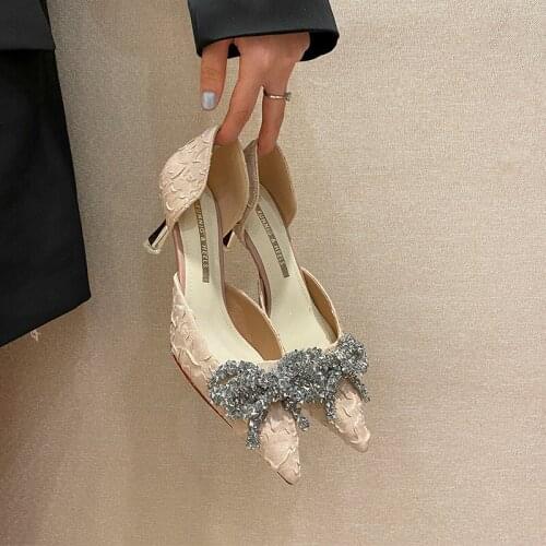 High Heels Women Spring/Summer 2021 New TemperamentAle Crystal Diamond Dazzling Colored Cloth Casual Single Shoes