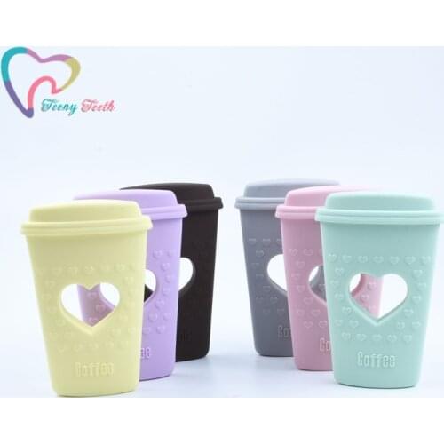 1 PC Coffee Cup Silicone Teether BPA Free Silicone Baby Teething Cartoon Teether Coffee Cup Beads DIY Baby Teeth Toy Gift