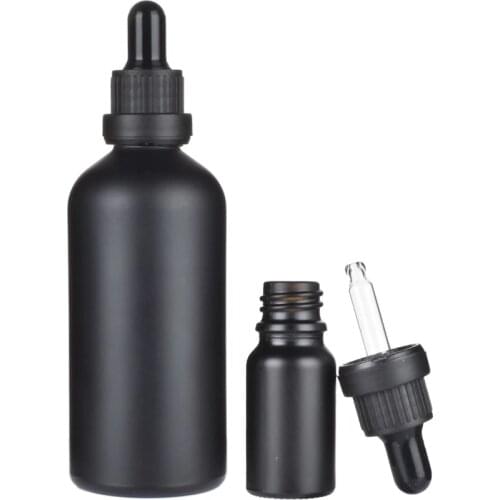100ml 50ml 30ml 20ml 10ml frost Black glass bottle with pipette dropper 1 oz dropper glass essential oil liquid bottle 10pcs