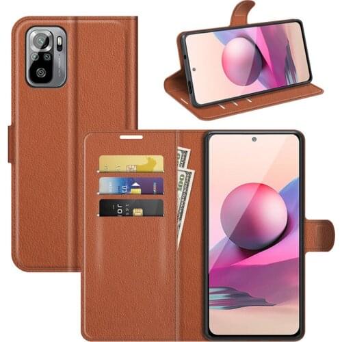 100pcs Litchi Leather Flip Wallet Magnet Kickstand Case Card Slots Cover For Xiaomi Redmi Note 10 Pro Max 10S 9 9A 9C 9S 9T K40