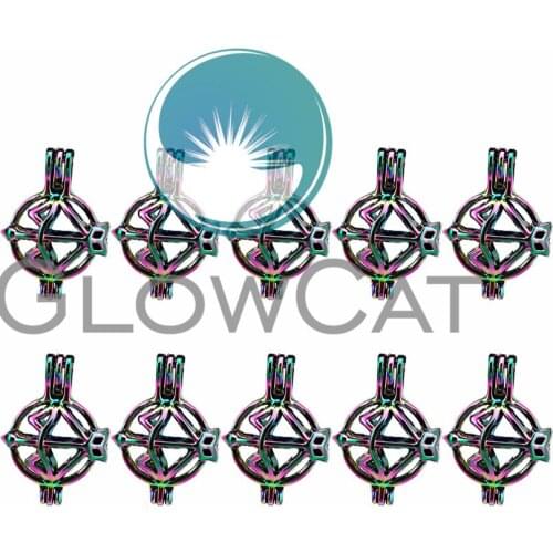 10x C496 Rainbow Color Arrow Bow Round Beads Cage Jewelry Making Perfume Essential Oil Diffuser Pearl Cage Locket Pendant