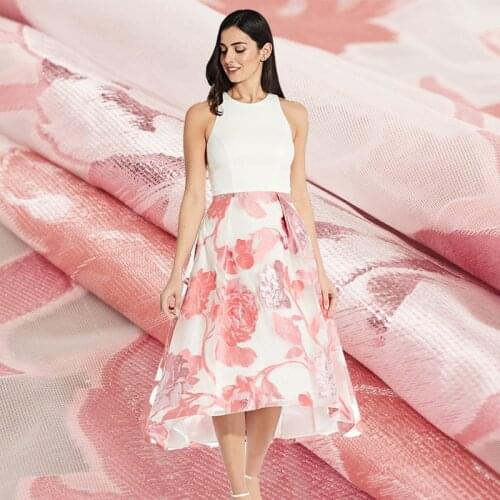 145cm wide autumn new style hollow style pink high-end jacquard dress skirt fabric dress fabric