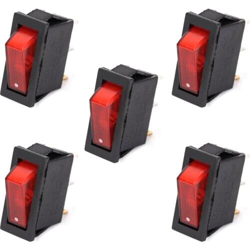 5Pcs/Lot AC 16A/250V 30A/250V Mini Boat Rocker Switches, SPST 3 Pin 2 Position With Red Light Rocker Switch