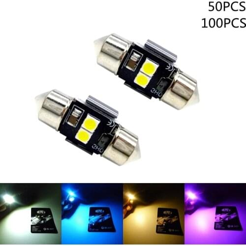 50PCS 100PCS 28mm LED Festoon Lamp Bulb DE3021 Car Interior Dome Map Reading Sunvisor Vanity Mirror Light White purple blue