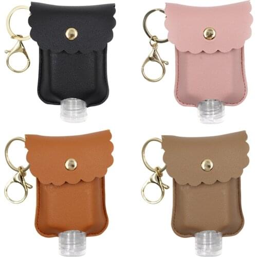 60ml Hand Sanitizer Leather Case Portable Key Chain Travel Bottles Clips Alcohol Bag Mini Shower Gel Bottle Protection Cover