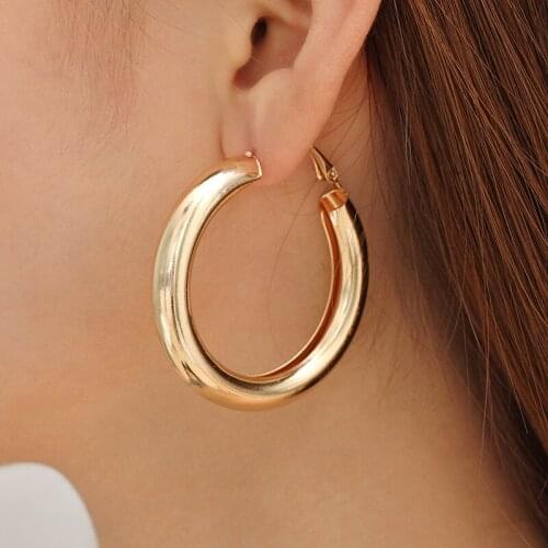 50 MM Big Gold Hoops Earrings Simple Thick Round Earrings Womens Fashion Thick Tube Big gold Metal Pattern Big Earrings Jewelry