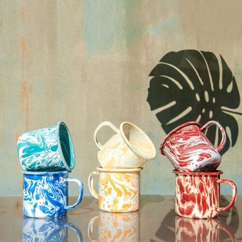 D 8cm Colorful Cloud Handmade Splash-Ink Enamel Large Mug Ins Style Coffee Tea Milk Vintage Desktop Cup 350ml