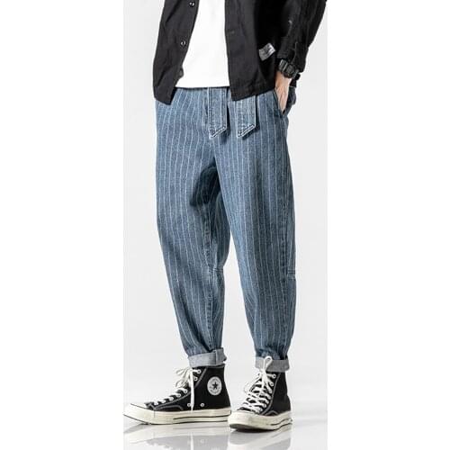 Stripe Baggy Jeans For Men 2021 Original Oversize Streetwear Denim Pants With Belt Wide Fashion Homme Trousers Brand Clothing
