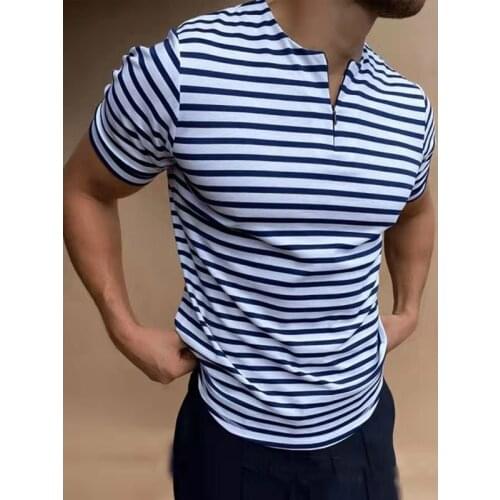 Summer Men Harajuku Striped T Shirt Long Sleeve Zipper V-Neck Fashion T-Shirts Casual Oversized T Shirt For Men Clothing Tops