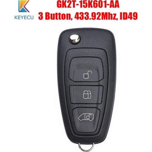 Keyecu GK2T-15K601-AA OEM Flip Remote Car Key Fob 3 Buttons 433MHz ID49 For Ford Transit 2016 2017 2018 2019 2020