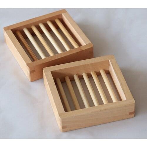 Hot sell New Wood-color Trapezoid Natural Wood Soap Plate Box Bath Soap Tray Holder Dish Shower Wash