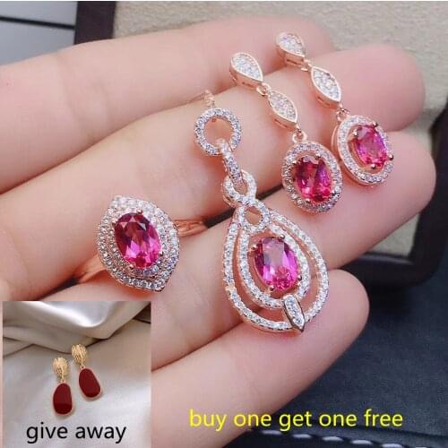 KJJEAXCMY fine jewelry 925 sterling silver inlaid Natural pink Topaz pendant Ring Earring Suit Support Detection exquisite